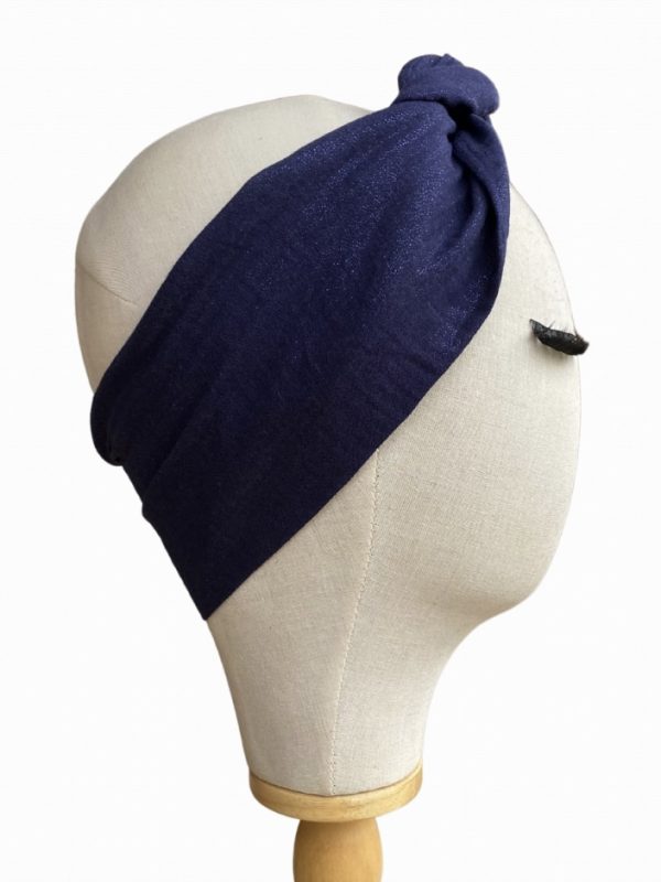 Bandeau M gaze de coton bleu marine brillant